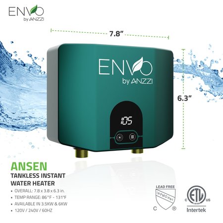 Anzzi ENVO Ansen 6 kW Tankless Electric Water Heater, PK 2 WH-AZ006-M1-2PK